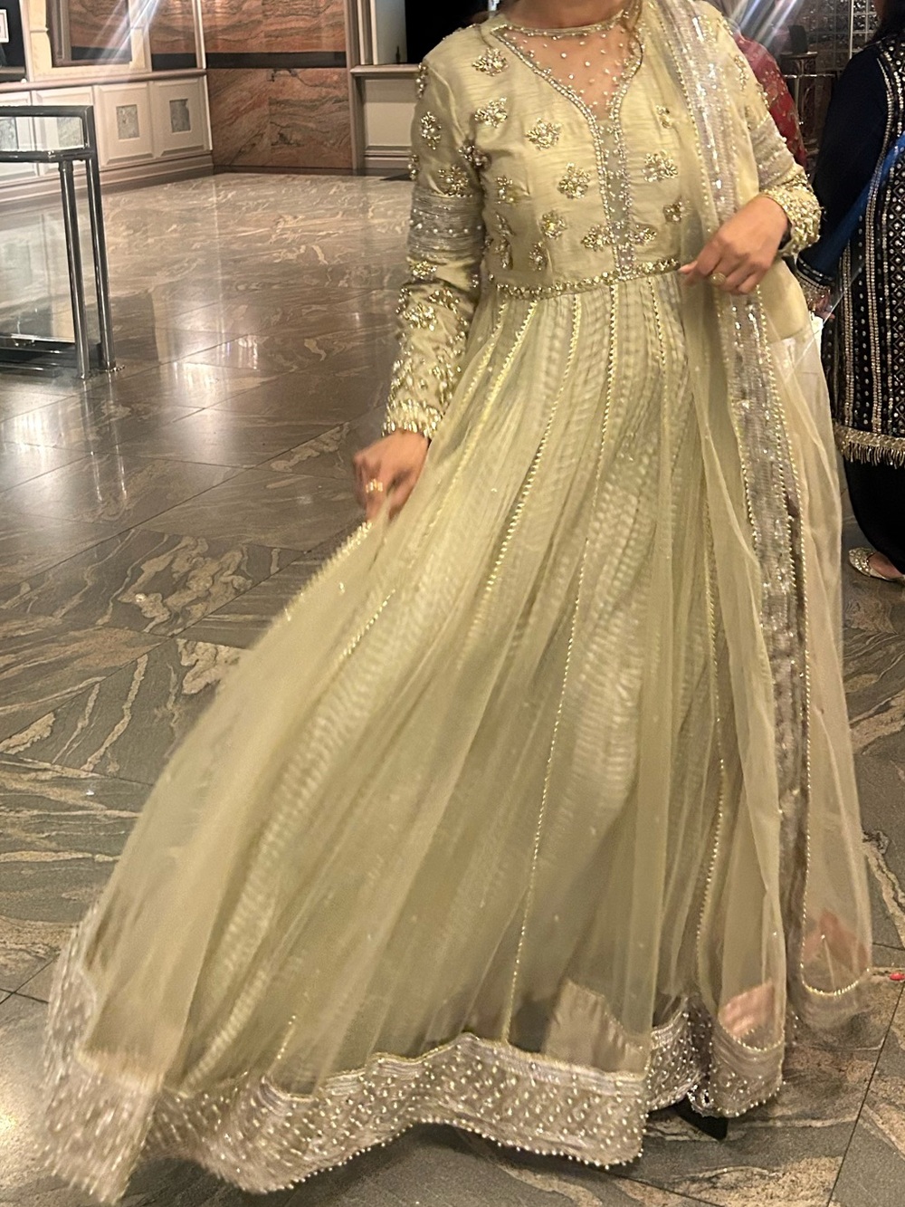 Elegant Beige/Grey Embellished Women's Pakistani Dress - Picture 3 of 3